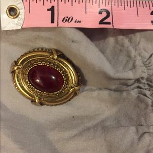 Beautiful antique brass broach with garnet stone.
